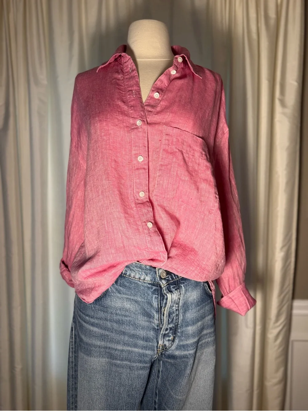 Madewell Bubble Gum Classic Relaxed Linen Button-Down Shirt - S